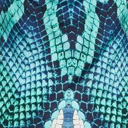 Pre Owned Just Cavalli Blue Snake Print Jersey Long Sleeve Midi Dress M