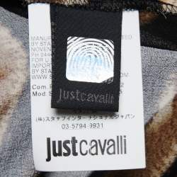 Just Cavalli Black Animal Print Synthetic Button Front Full Sleeve Shirt Blouse XL
