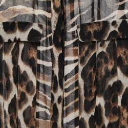 Just Cavalli Black Animal Print Synthetic Button Front Full Sleeve Shirt Blouse XL