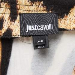 Pre Owned Just Cavalli Black Leopard Print Stretch Knit Mini Dress XS
