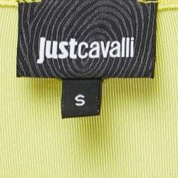 Just Cavalli Yellow Jersey Leopard Print Patch Detail Draped Sleeveless Midi Dress S