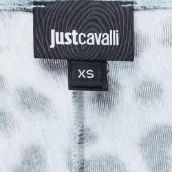 Pre Owned Just Cavalli Blue Leopard Print Knit Long Sleeve Mini Dress XS