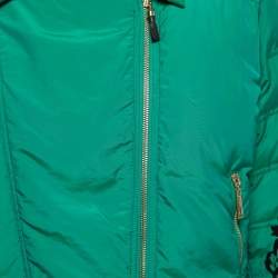 Pre Owned Just Cavalli Green Synthetic Velvet Trim Zip Front Down Jacket L