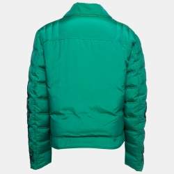 Pre Owned Just Cavalli Green Synthetic Velvet Trim Zip Front Down Jacket L