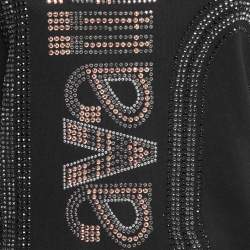 Just Cavalli Black Logo Embellished Cotton Crew Neck Sweatshirt 