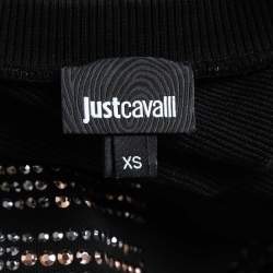 Just Cavalli Black Logo Embellished Cotton Crew Neck Sweatshirt 