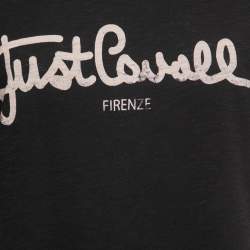 Pre Owned Just Cavalli Black Logo Print Cotton Crew Neck T-Shirt L