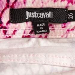 Pre Owned Just Cavalli Pink Snake Printed Denim Skinny Jeans S Waist 26"