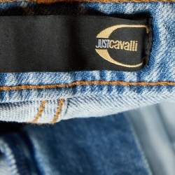 Pre Owned Just Cavalli Blue Denim Rockstud Detail Wide Leg Jeans M