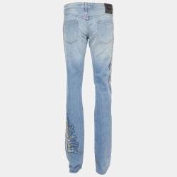 Pre Owned Just Cavalli Blue Denim Rockstud Detail Wide Leg Jeans M
