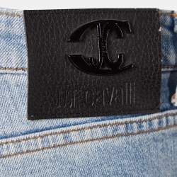 Pre Owned Just Cavalli Blue Denim Rockstud Detail Wide Leg Jeans M