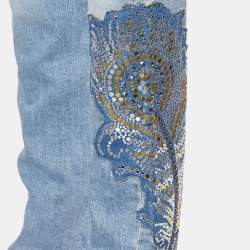 Pre Owned Just Cavalli Blue Denim Rockstud Detail Wide Leg Jeans M