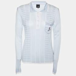 Pre Owned Just Cavalli Blue & White Knit Long Sleeve T-Shirt S