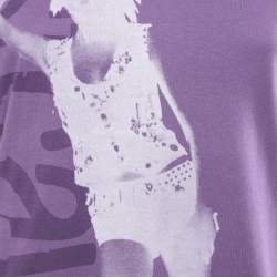 Pre Owned Just Cavalli Purple Printed Cotton V-Neck T-Shirt L