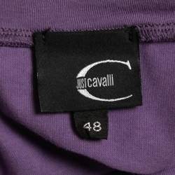 Pre Owned Just Cavalli Purple Printed Cotton V-Neck T-Shirt L