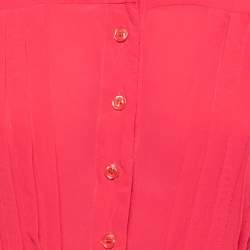 Pre Owned Just Cavalli Pink Silk Pleated Front Rolled Cuff Detail Shirt S