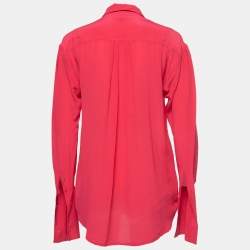 Pre Owned Just Cavalli Pink Silk Pleated Front Rolled Cuff Detail Shirt S