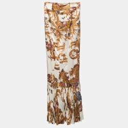 Pre Owned Just Cavalli Cream/Yellow Printed Satin Mermaid Skirt S