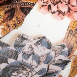 Pre Owned Just Cavalli Cream Printed Jersey Foldover Ruched Long Sleeve Top XS