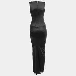 Pre Owned Just Cavalli Black Satin Sleeveless Maxi Dress M