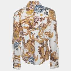 Just Cavalli Cream Floral Printed Cotton Button Front Shirt L