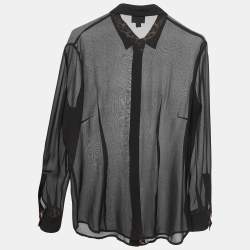 Pre Owned Just Cavalli Black Chiffon Button Front Sheer Shirt Blouse M