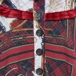 Pre Owned Just Cavalli Cream Printed Knit & Satin Trim Waist Tie Detail Midi Dress S