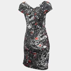 Pre Owned Just Cavalli Black  All-Over Print Stretch Nylon Mini Dress M