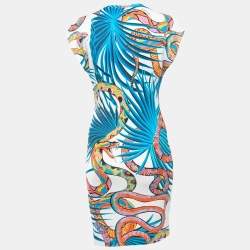 Pre Owned Just Cavalli Multicolor Snake Print Stretch Knit V-Neck Short Shift Dress S