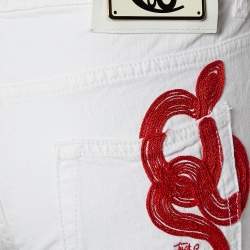 Just Cavalli White Denim Embroidered Pocket Detail Jeans S Waist: 30.5"