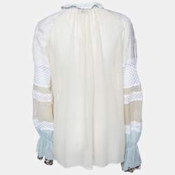 Just Cavalli Cream Silk & Lace Detail Top M