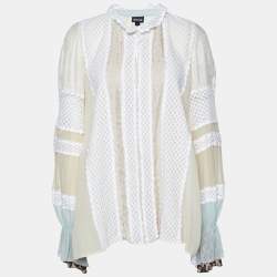 Just Cavalli Cream Silk & Lace Detail Top M