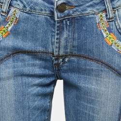Pre Owned Just Cavalli Blue Embroidered Denim High Rise Flared Jeans M Waist 29"