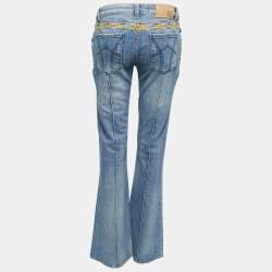Pre Owned Just Cavalli Blue Embroidered Denim High Rise Flared Jeans M Waist 29"