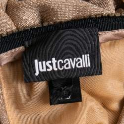 Pre Owned Just Cavalli Gold Crystals Embellished Lurex Knit Sleeveless Cut-out Maxi Dress S