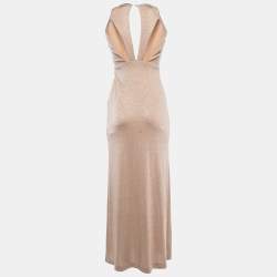 Pre Owned Just Cavalli Gold Crystals Embellished Lurex Knit Sleeveless Cut-out Maxi Dress S