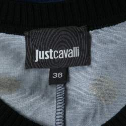 Pre Owned Just Cavalli Black/Blue Floral Printed Knit Top S