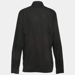 Pre Owned Just Cavalli Black Cotton Studded Velvet Trim Button Front Full Sleeve Shirt XL