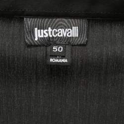 Pre Owned Just Cavalli Black Cotton Studded Velvet Trim Button Front Full Sleeve Shirt XL