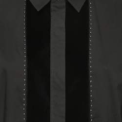 Pre Owned Just Cavalli Black Cotton Studded Velvet Trim Button Front Full Sleeve Shirt XL