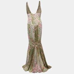 Just Cavalli Multicolor Animal Printed Satin Maxi Dress 3XL