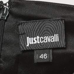 Pre Owned Just Cavalli Black Print Satin Silk Shift Short Dress L