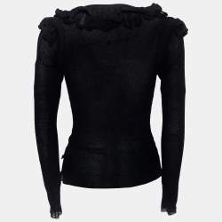 Just Cavalli Black Lurex Wool Knit Ruffled Cardigan M