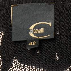Just Cavalli Black Lurex Wool Knit Ruffled Cardigan M