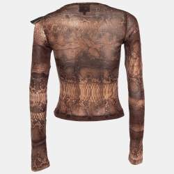 Pre Owned Just Cavalli Burgundy Animal Printed Mesh Knit Top M