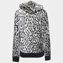 Just Cavalli White/Black Leopard Print Cotton Zip Front Hooded Jacket S