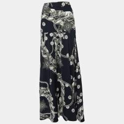 Just Cavalli Black Chain Printed Jersey Maxi Skirt L