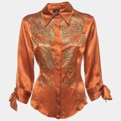 Just Cavalli Orange Satin Printed Shirt L