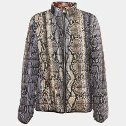 Just Cavalli Multicolor Floral/Snake Print Cotton Zip Front Reversible Jacket L