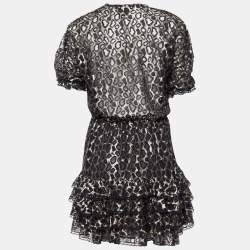 Pre Owned Just Cavalli Black Leopard Lace Ruffle Dress M